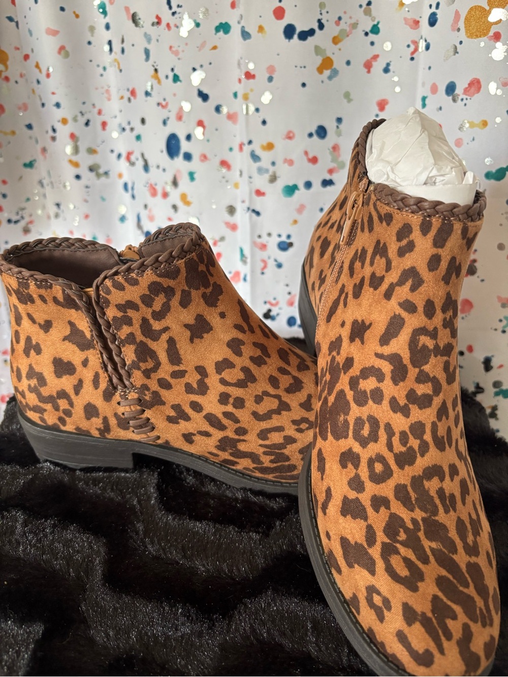 Madeline Leopard Print Ankle Booties in Brown and Chestnut